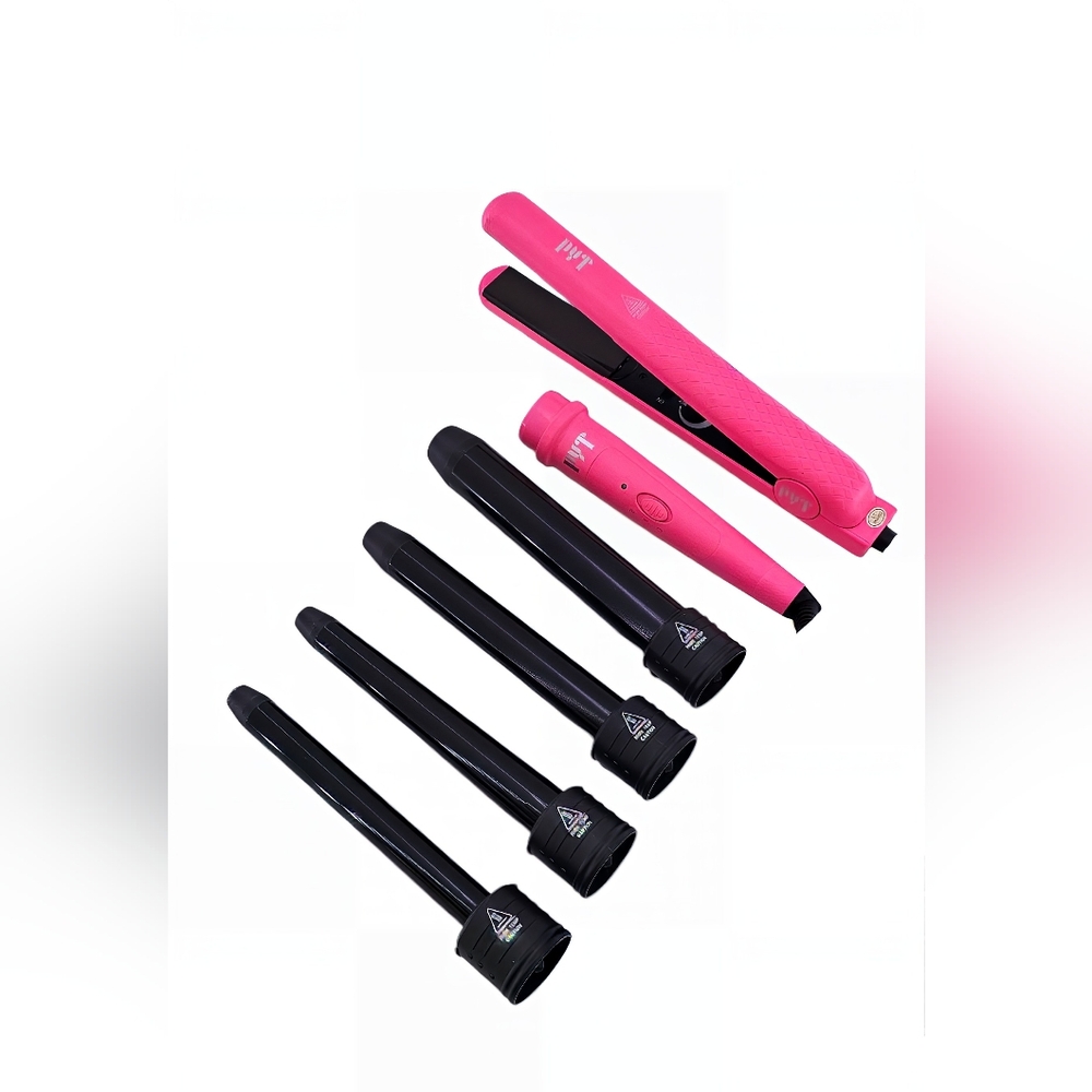 Sasha Styling Tool Set 100% Ceramic,4p Clip Free Curling System, Neon Pink PYT19